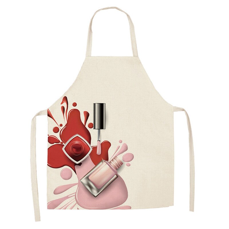 Negle makeup studio 1 stk pink læbestift og neglelak print forklæder til kvinder bomuld linned hagesmække husholdningsrengøring madlavning: Wql 0179-11