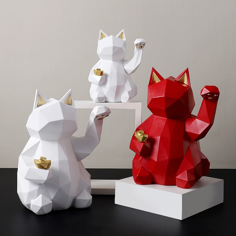 Hars Sculptuur Lucky Cat Decoratie Mode Moderne Woninginrichting Standbeeld
