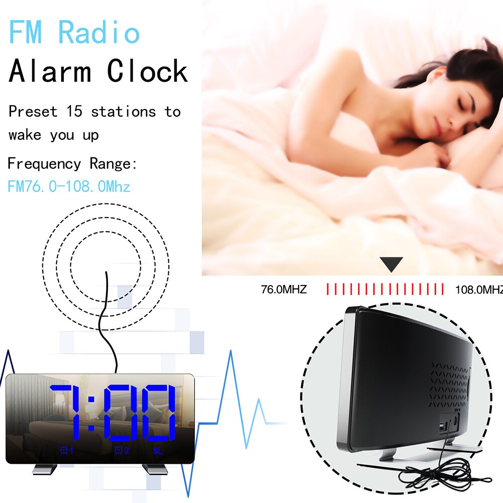 Large Screen Digital Alarm Clock USB Multifunction Display Time LED Mirror Clock Table Desk Home Decor reloj despertador