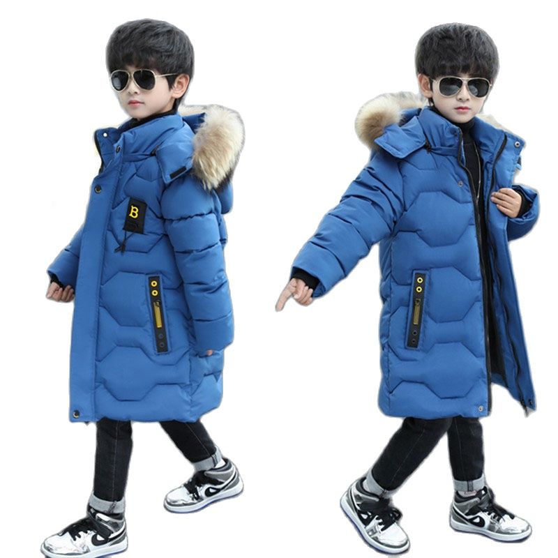 Giacca invernale in poliestere per ragazzo nuovo 2021 mantenere caldo cappotto ispessimento collo di pelliccia con cappuccio abbigliamento Casual per bambini di media lunghezza