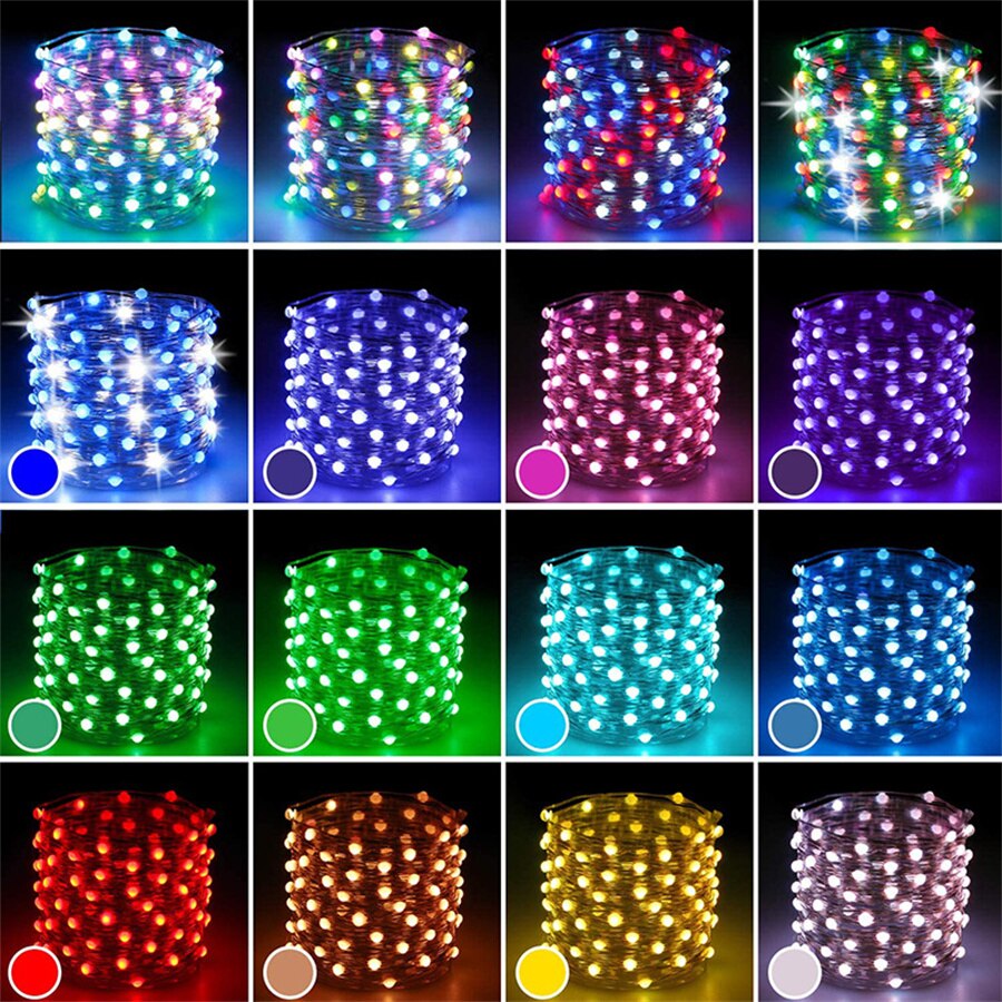 Guirlande lumineuse intelligente pour sapin de noël, 10/20M, avec télécommande, Bluetooth, application de contrôle RGB, luminaire décoratif pour fête de mariage