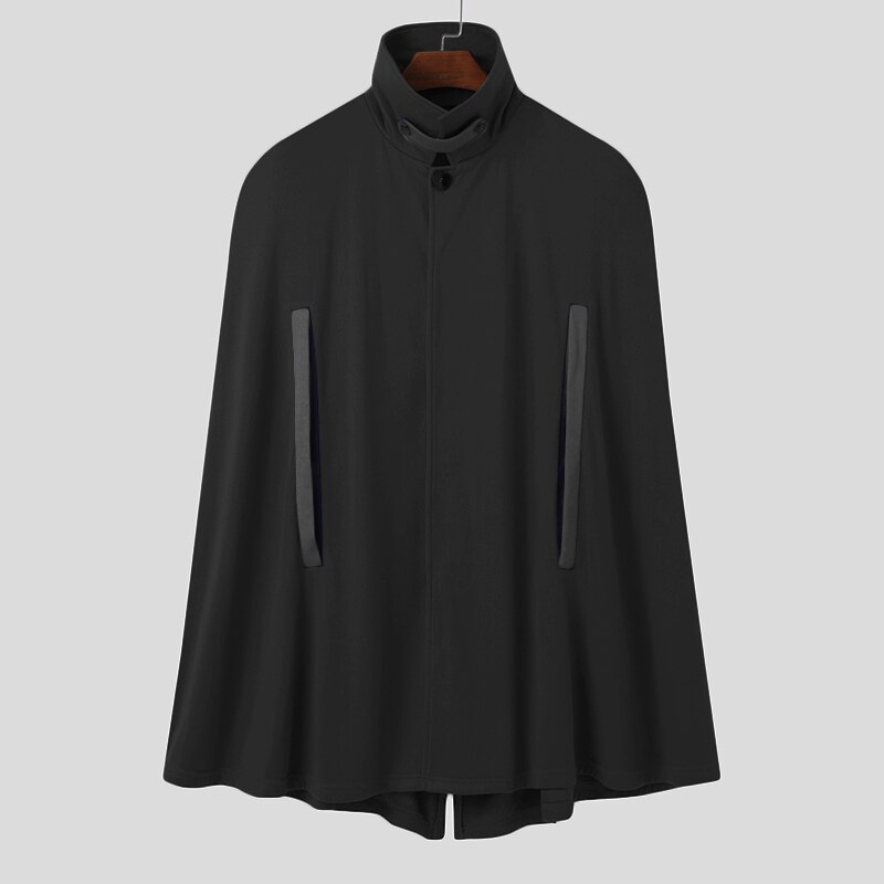 Mannen Jassen Mode Patchwork Poncho Incerun Leisure Single Breasted Mantel Capes Winter Man Solid Pockets Trench Streetwear S-5XL: Black / 4XL