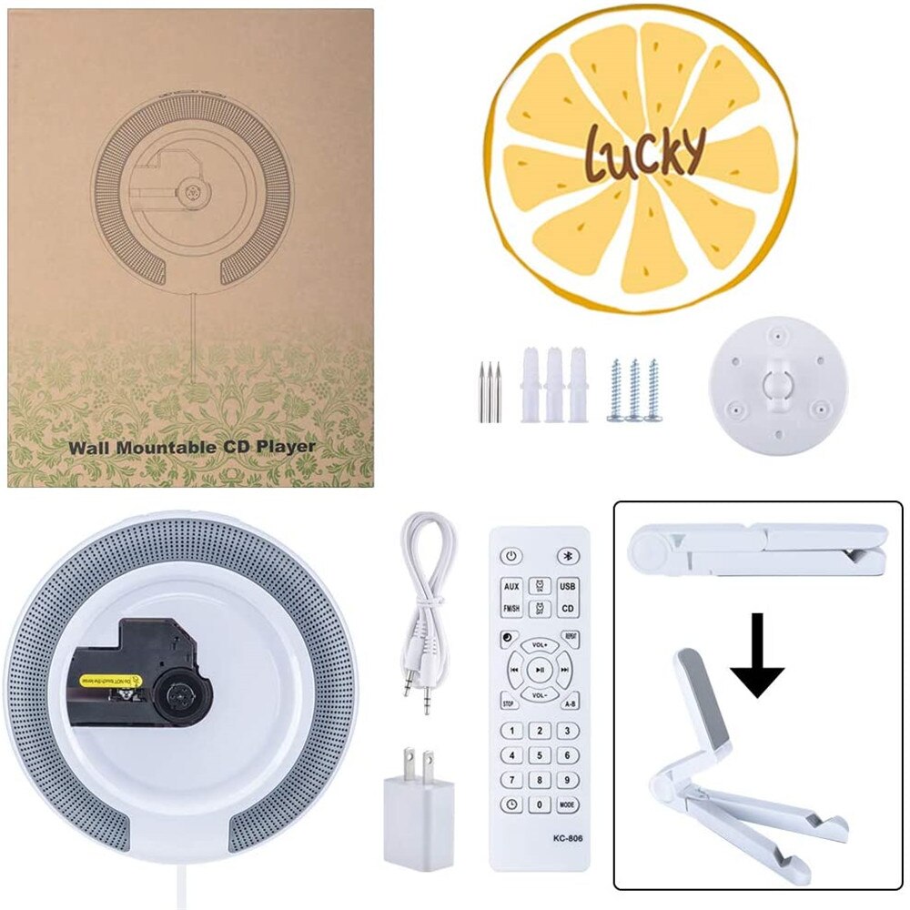 Wall Mountable CD Player With Bluetooth Built-in Loudspeaker LCD Display Home Audio Boombox Remote Control Support FM Radio: Default Title