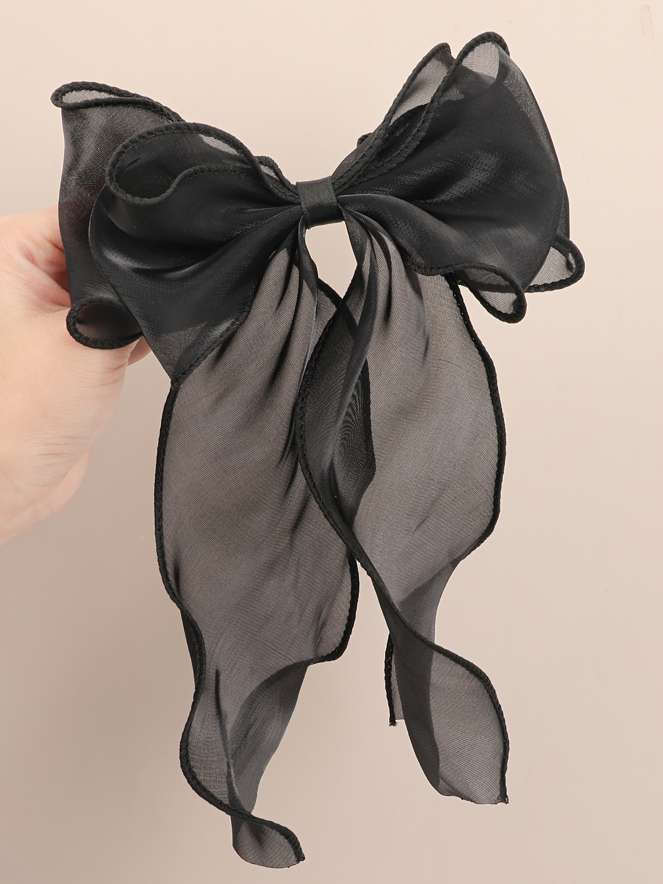 Pinzas para el cabello con lazo de Organza blanco para mujer, tocado francés fresco de sensación Premium, tarjetas grandes para el cabello, accesorios para el cabello para niña: Negro