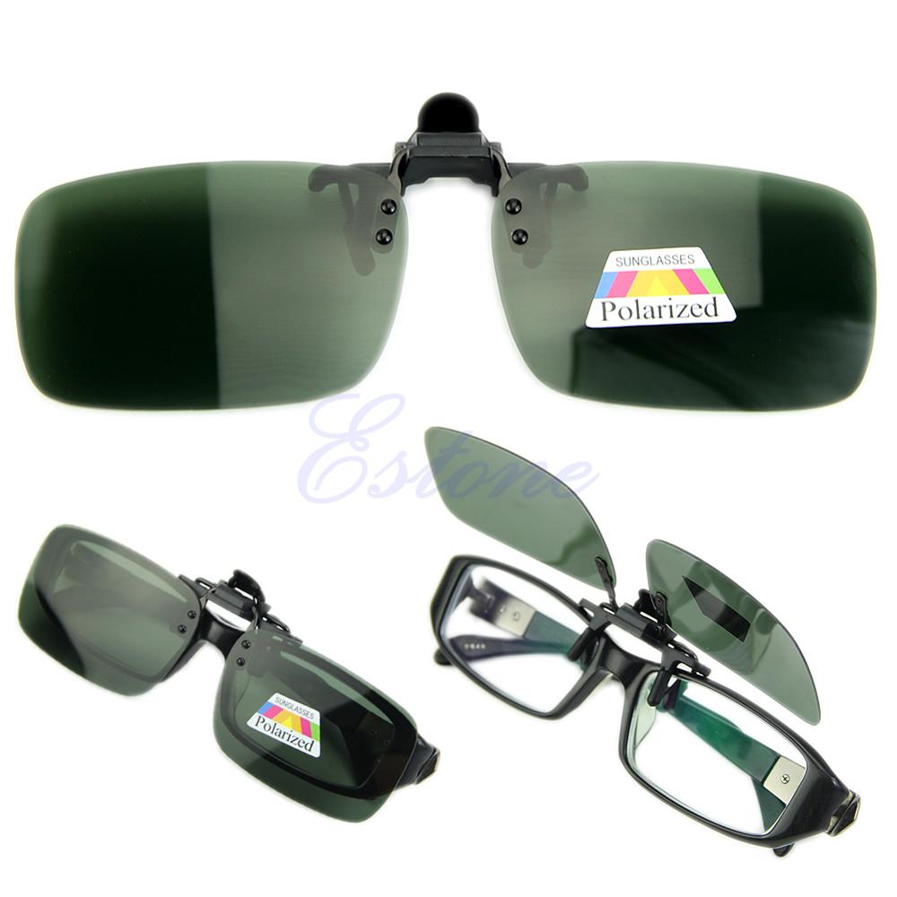 Driving Glasses Polarized Day Night Vision Clip-on Flip-up Lens Sunglasses: Dark Green