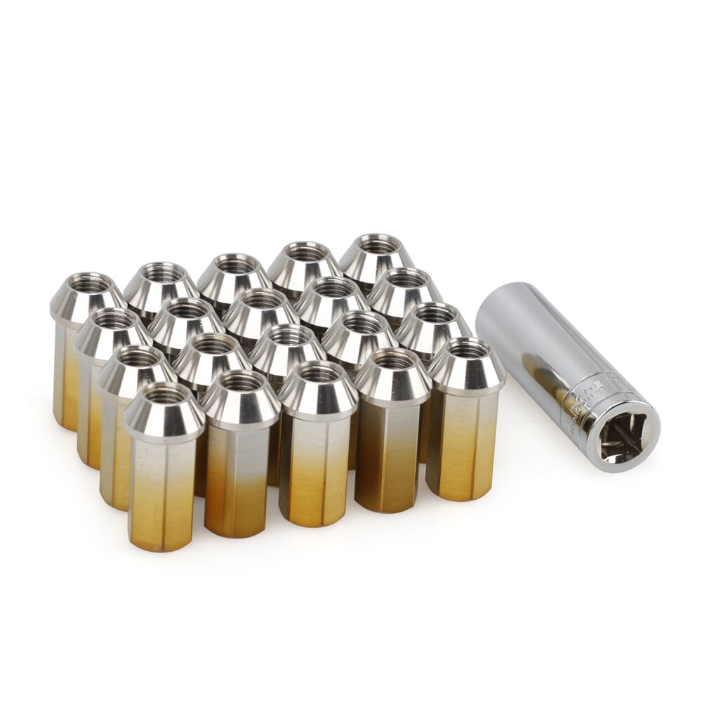 20PCS Stainless Steel lug nut 45MM Tapered conical seat M12*1.5 Racing Car Modification lug nuts HEX17MM: gold