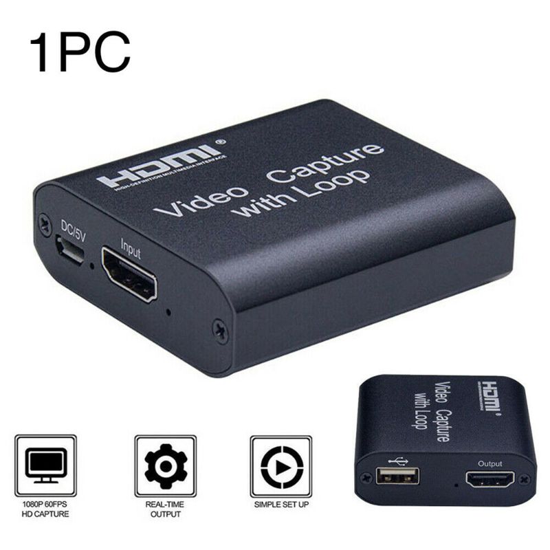 HDMI Video Capture Card Screen Recorder USB2.0 1080P High Definition Game Capture Streamer Device 59x56x19mm with Loop