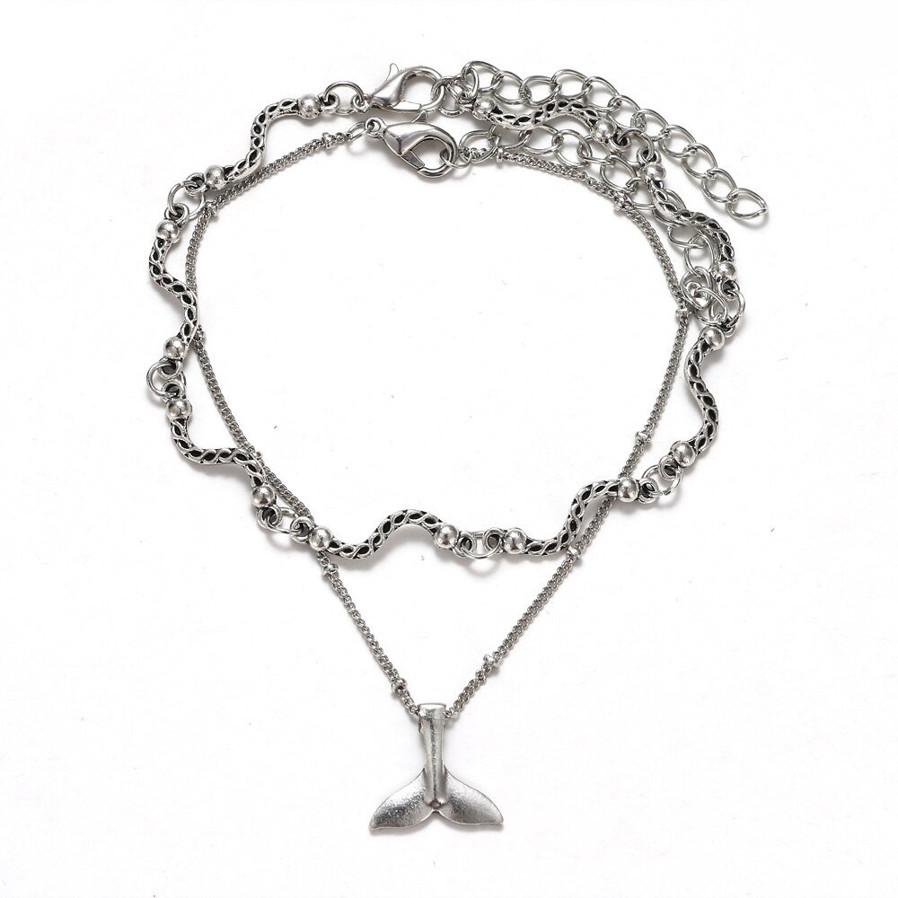 Bohemian Meerdere Lagen Mermaid Staart Gebogen Golf Kralen Enkelbanden Voor Vrouwen Vintage Been Enkel Enkelband Charms Armband Strand Sieraden: Default Title