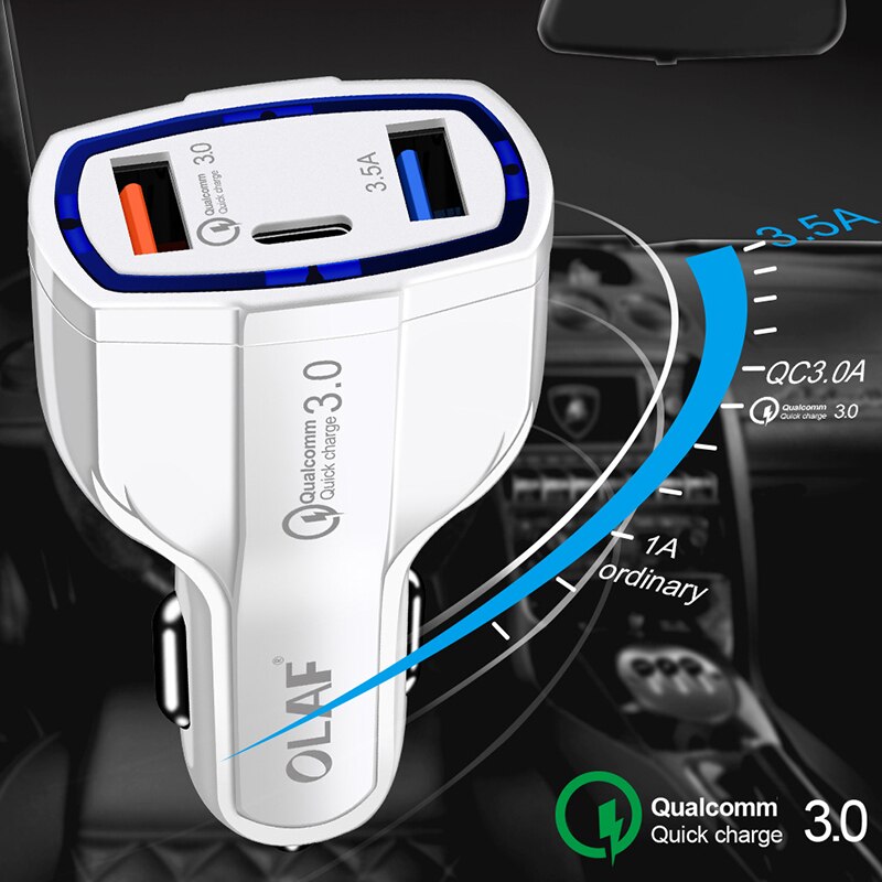 Chargeur de voiture QC 3.0 à 2 Ports USB C, Charge rapide 3.0, adaptateur de Charge pour téléphone portable, pour iPhone X Xs Xiaomi