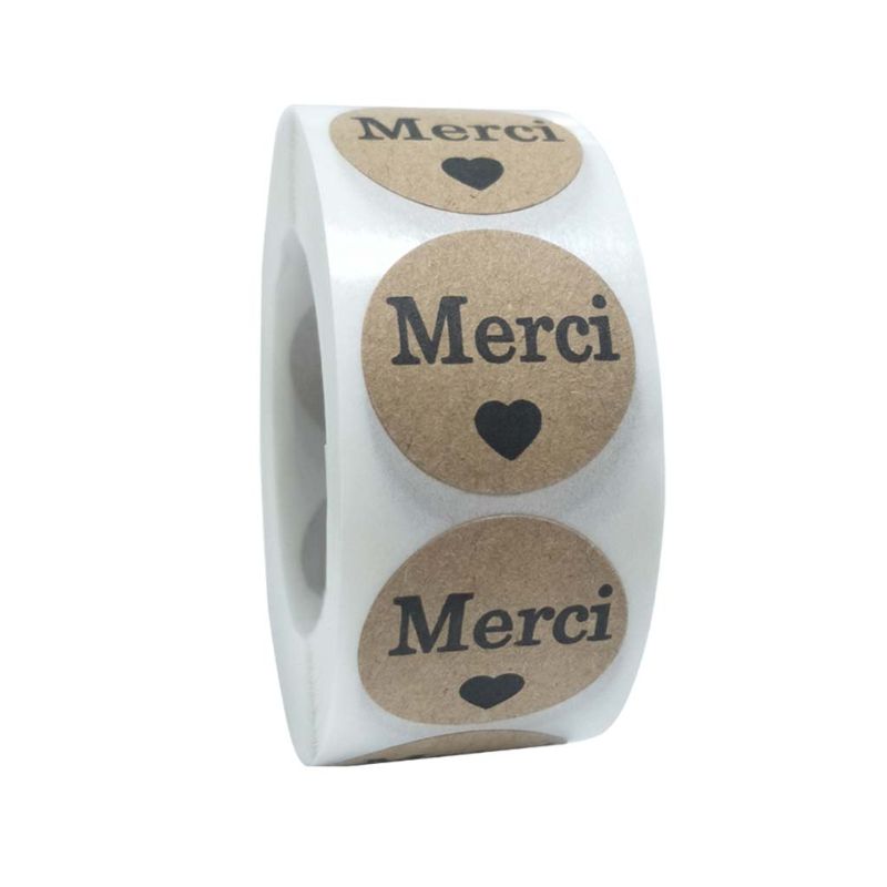 500x Natural Kraft Merci French Thank You labels Stickers DIY Seal Label Baking Package Stickers Scrapbooking Stationery Sticker