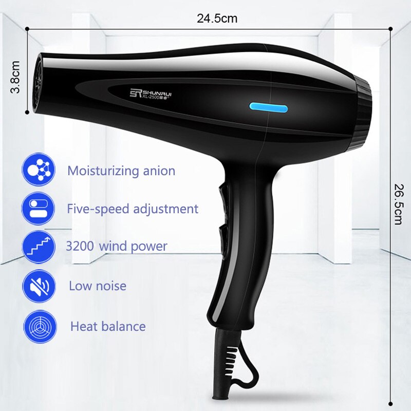 Secador de pelo de 3200W/1400W, herramientas de estilismo de salón de peluquero con ajuste de 2 velocidades, aire /frío, 45G