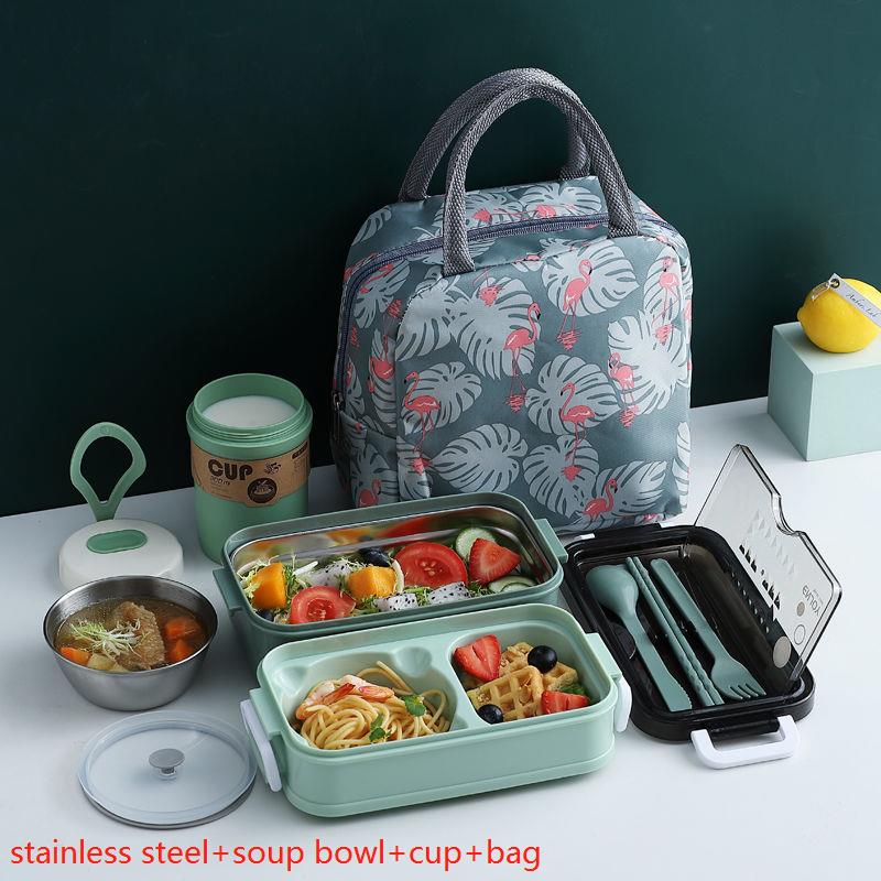 Lunch Box Bento Box Voor School Kids Kantoormedewerker 2 Lagen Microwae Verwarming Lunch Container Voedsel Opbergdoos: set5-green