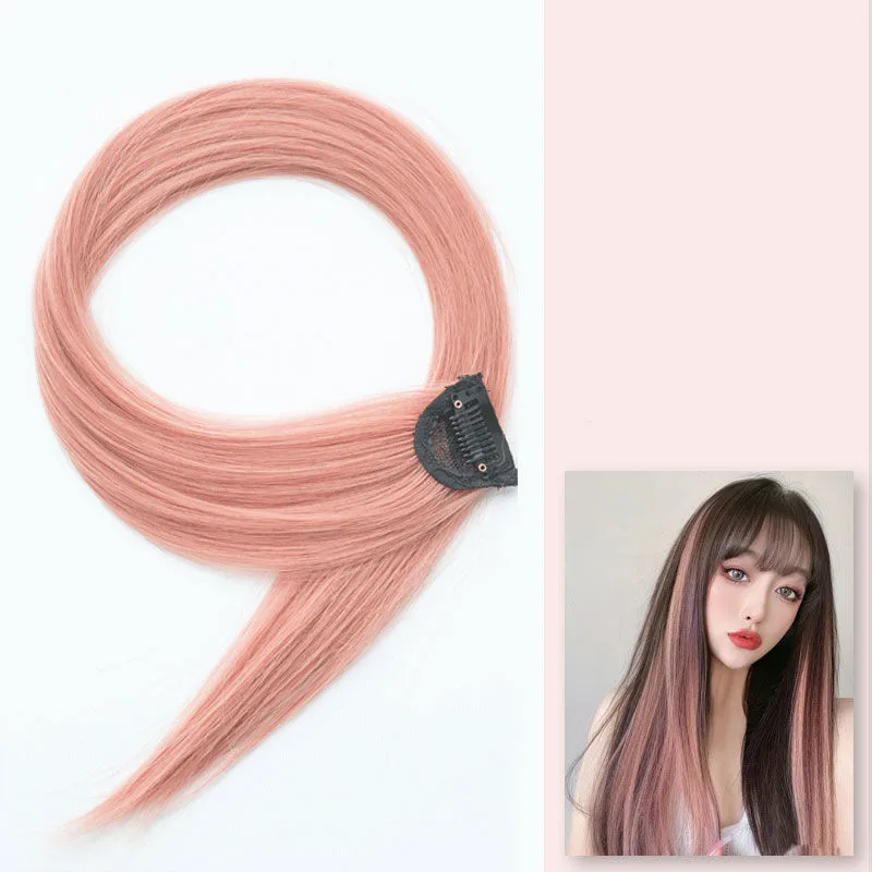 60cm postizo horquilla extensión de cabello Clip en postizo largo recto colgante oreja peluca Clip extensiones de cabello sintético Accesorios: Transparente