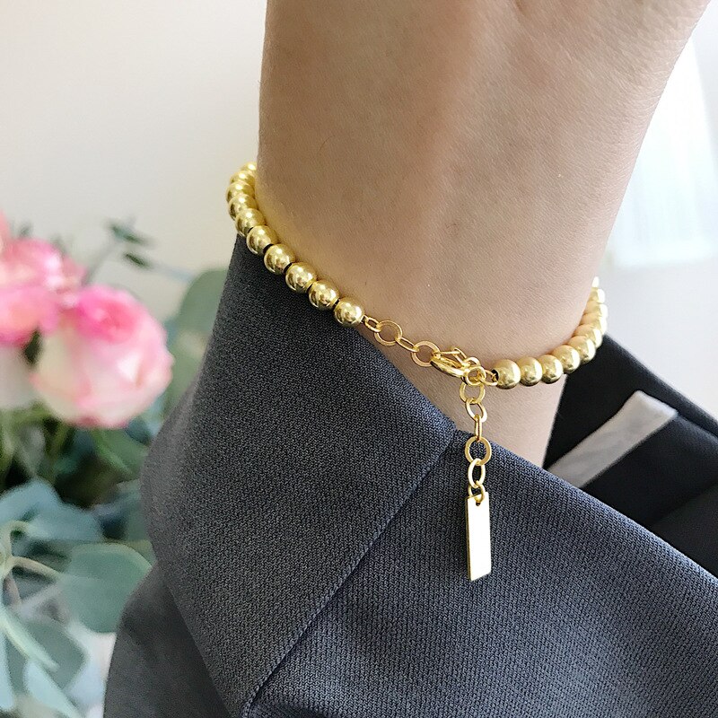 Silvology sterling 925 prata redonda grânulo gargantilha colar cor de ouro personalidade elegante colar para mulheres jóias de escritório charme: Bracelets