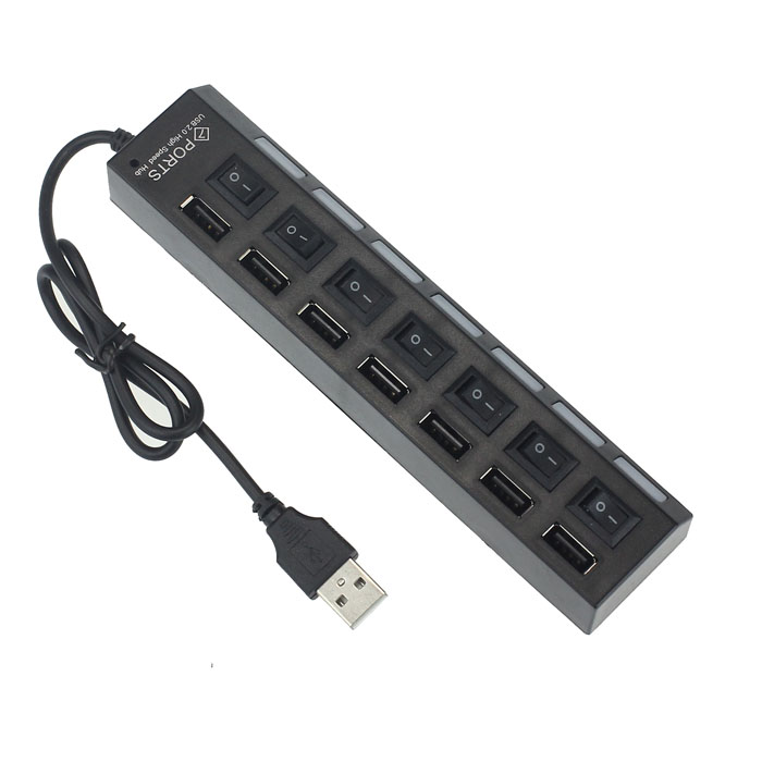 7 Poorten Led Usb 2.0 Adapter Hub Aan/Uit Schakelaar Voor Pc Laptop Uitbreiden Computer Connectiviteit voor Pc Laptop # T2: Black