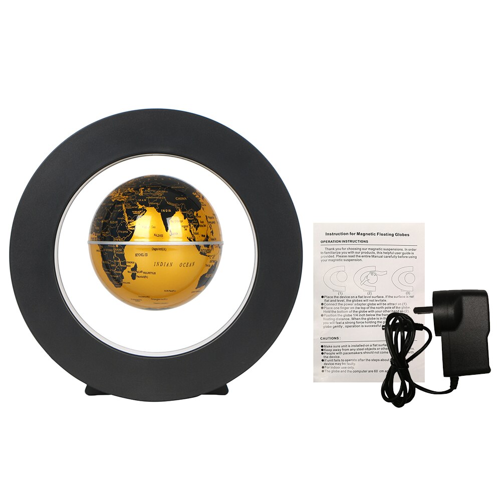 3.5inch Magnetic Levitation Floating Globe World Map Tellurion Anti Gravity with LED Light Round Shape Base for Home Office Desk: Gold AU Plug