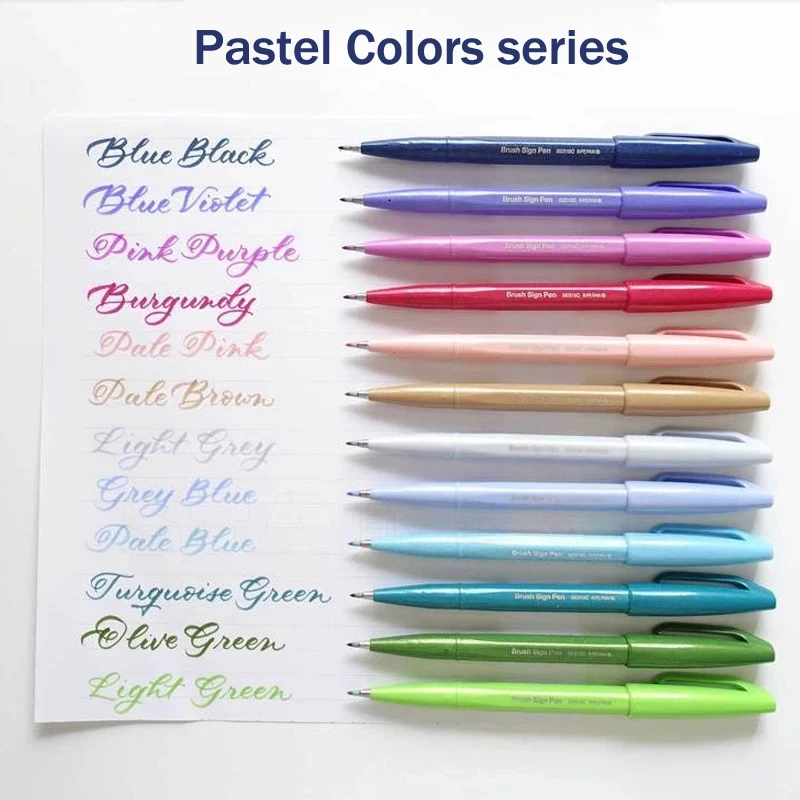 1 stücke Japan Pentel Touch Pinsel Pen-Set Pastell Farbe Kalligraphie Stifte Zeichnung Marker Schriftzug Kugel Journal Kunst Liefert