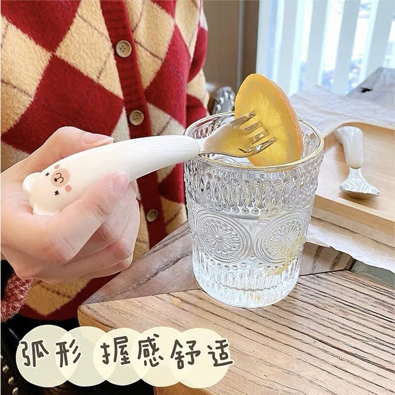 Kawaii Bear Cutlery Set Ceramics Handle 304 Stainless Steel Spoon and Fork Set Kitchen Dinnerware Flatware for Kids Adults