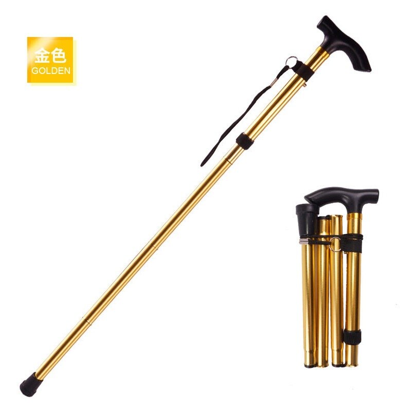 Multifunction bengala telescópica dobra muletas caminhadas vara muleta idosos vara de metal bengala trekking ao ar livre pólos: Golden 1 Root