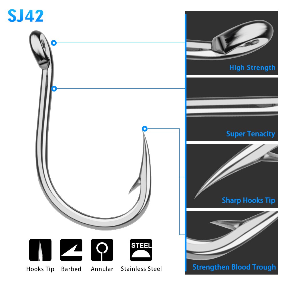 20pc Saltwater Fishing Hook SJ42 JIGGING HOOK 3/0#-11/0# Model Stainless Steel Fishhook Made in Taiwan