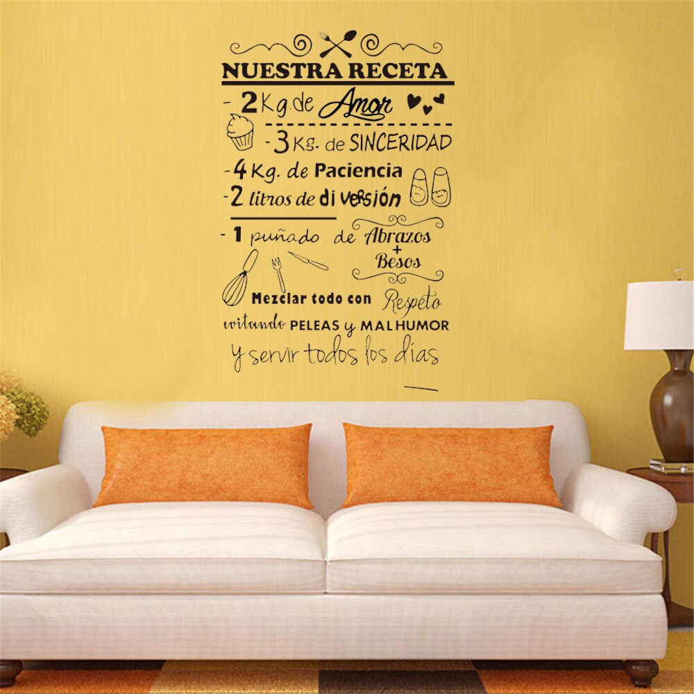 Spanish Recipe Wall Stickers Wall Art Decal For Restaurant Kitchen Decoration Removable Wall Decal Stickers Poster Vinyl ov491