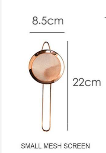 Kitchen Stainless Steel Strainer Cooking Oil Flour Filter Sifter Tea Strainer Rose Gold Colander Kitchen Tools Accessories 1PC: Small rose gold