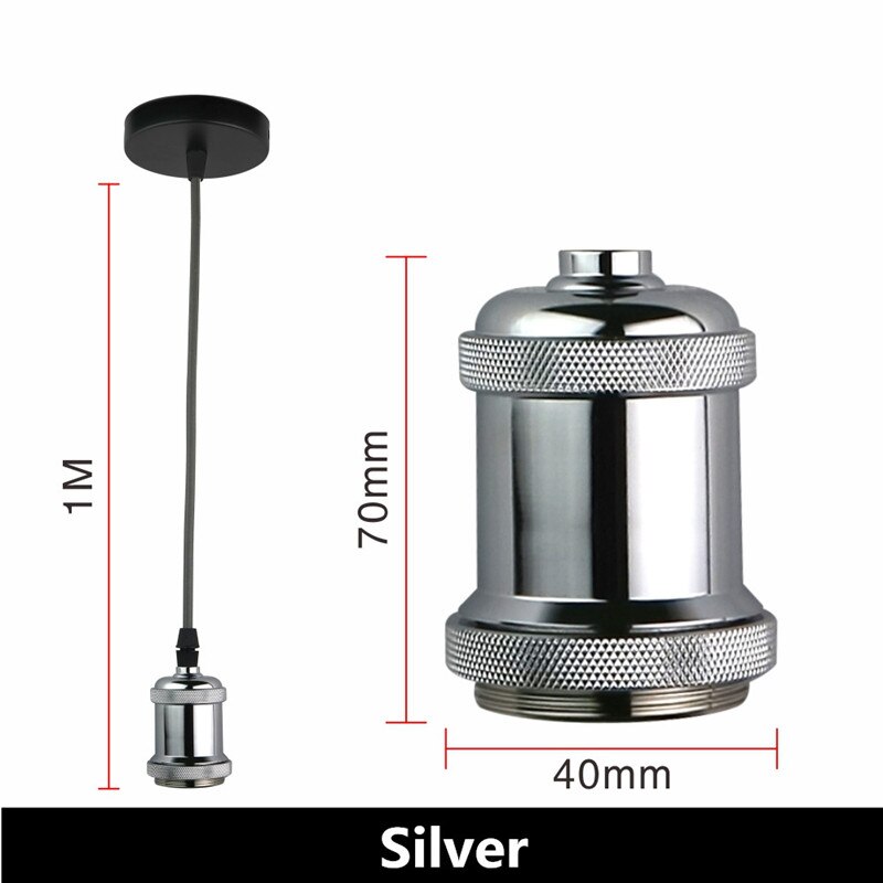 Vintage Hanglampen E27 Lamphouder Socket 110V 220V Schakelaar Schroef Fitting 1 Meter Lamp Bases Retro Edison lamphouder: Silver