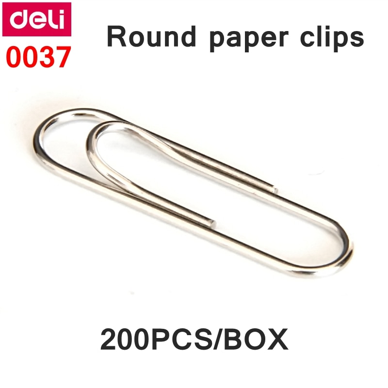 200 stk/æske deli 0037 runde papirclips 29mm metalclips forniklede clips