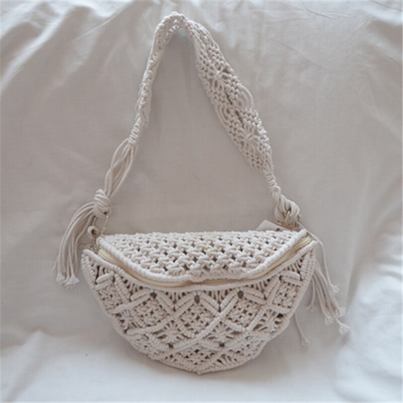 Bum Bag Cotton Woven Outdoor Wallet Summer Beach Vacation Bag Handbag Tassel Shoulder Messenger Bag Lady Woven Handbag Chest Bag