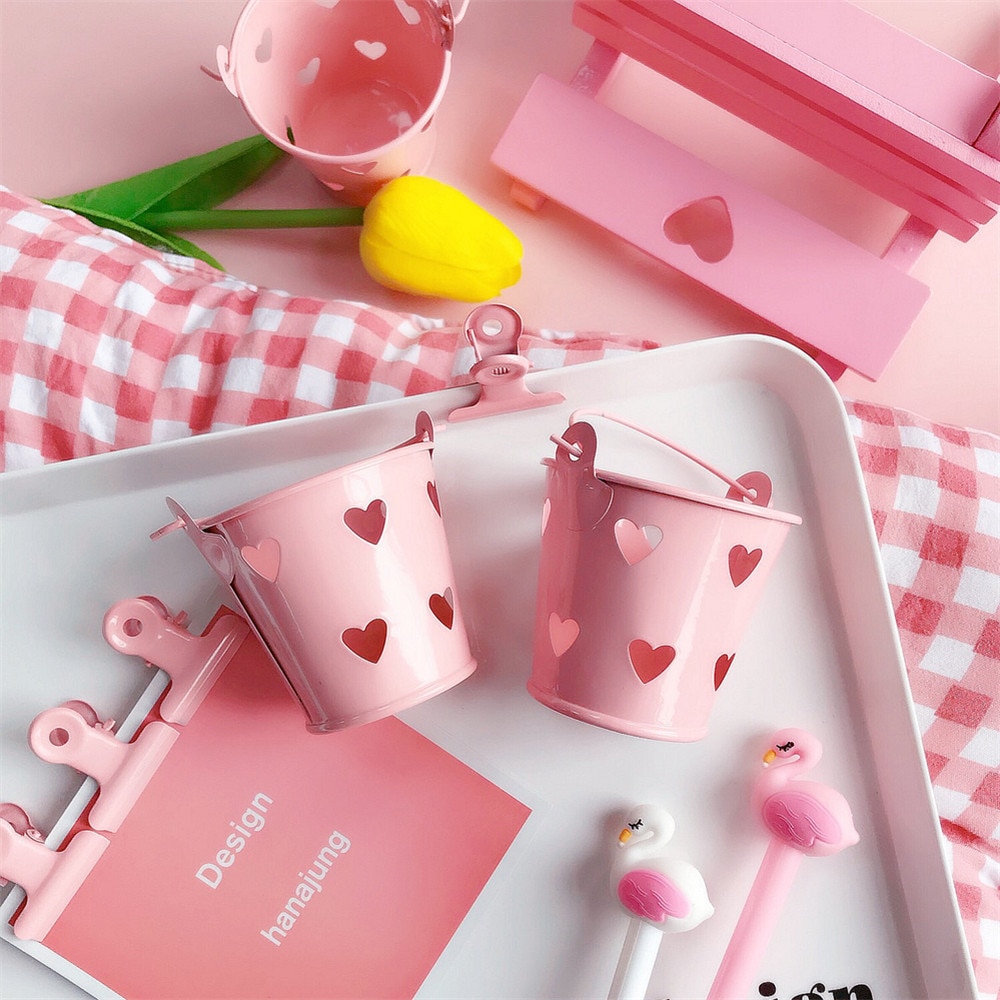 Leuke meisje hart mini roze desktop briefpapier houders emmer opslag pen houder zachte leuke doos slaapkamer opslag 6.0 cm * 5.5 cm 1 Stuk