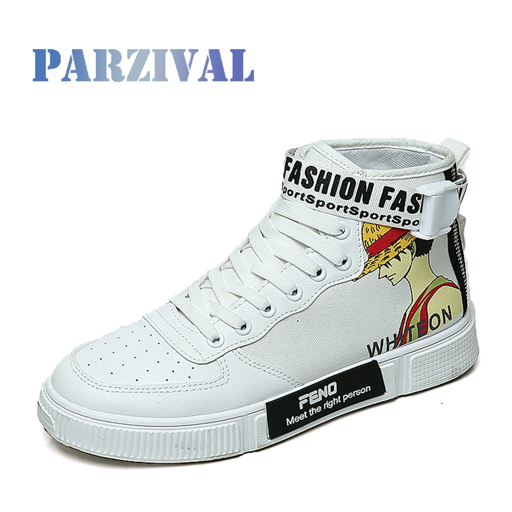 PARZIVAL Men's ONE PIECE Shoes Sneakers Anime PU Leather Classic High Top Men Vulcanized Shoes Cosplay Casual Men's Boots Male