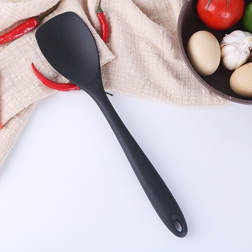Food Grade Siliconen Koken Tool Gemak Keuken Non-stick Pan Schop Lepels Vergiet Keukengerei Huishoudelijke Accessoires Item: 1PCS Black F