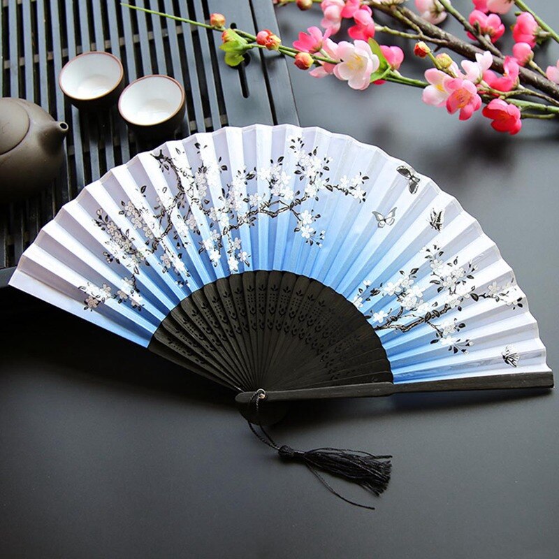 Zomer Vintage Bamboe Vouwen Hand Held Bloem Fan Chinese Dance Party Pocket Bruiloft Benodigdheden