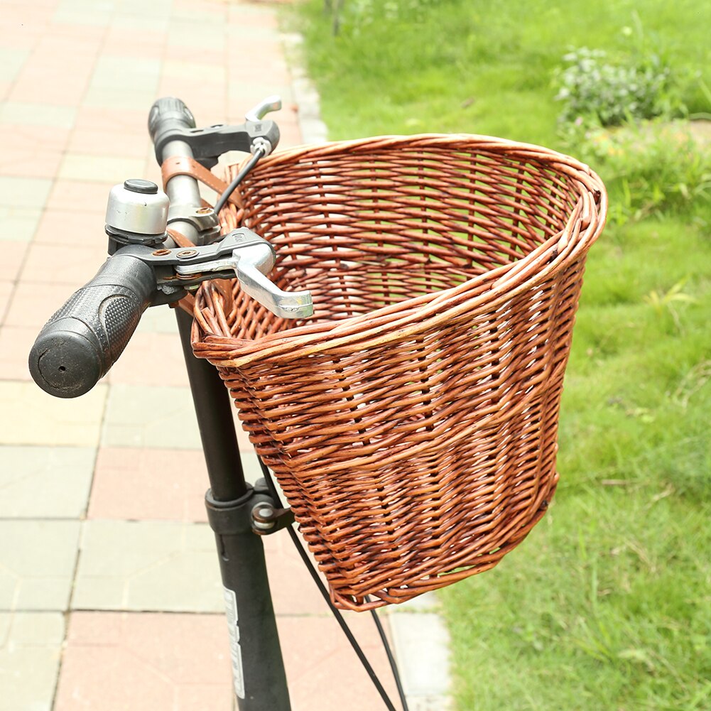 Vélo avant panier rétro avec ceinture rotin vélo sacoches multi-fonctionnel Scooter osier guidon Cargo stockage conteneur