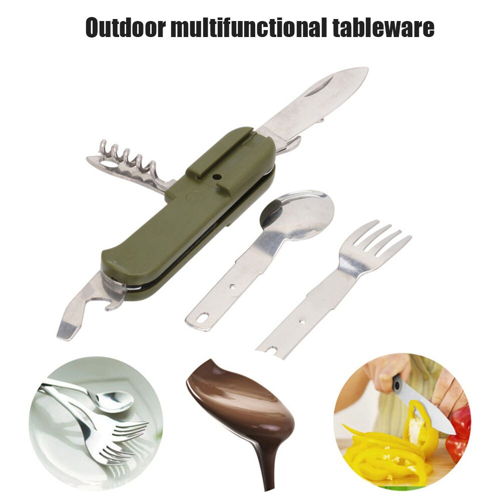 Multifunctionele Servies Draagbare Mes Lepel Vork Flesopener Voor Camping Bjstore