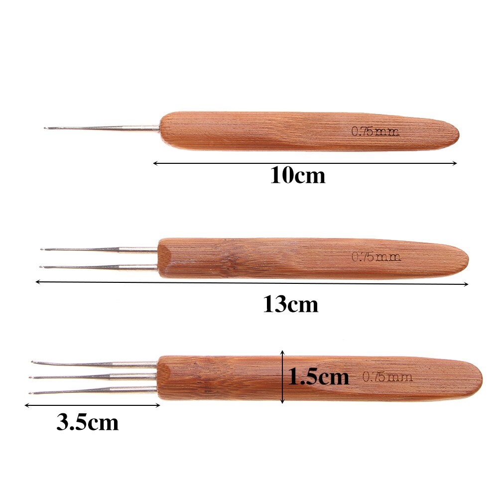 Agujas de ganchillo de Triple cabeza para rastas, 1 Uds., con mango de bambú, Micro gancho para rastas, herramientas para hacer Cabello, ganchos de tejido