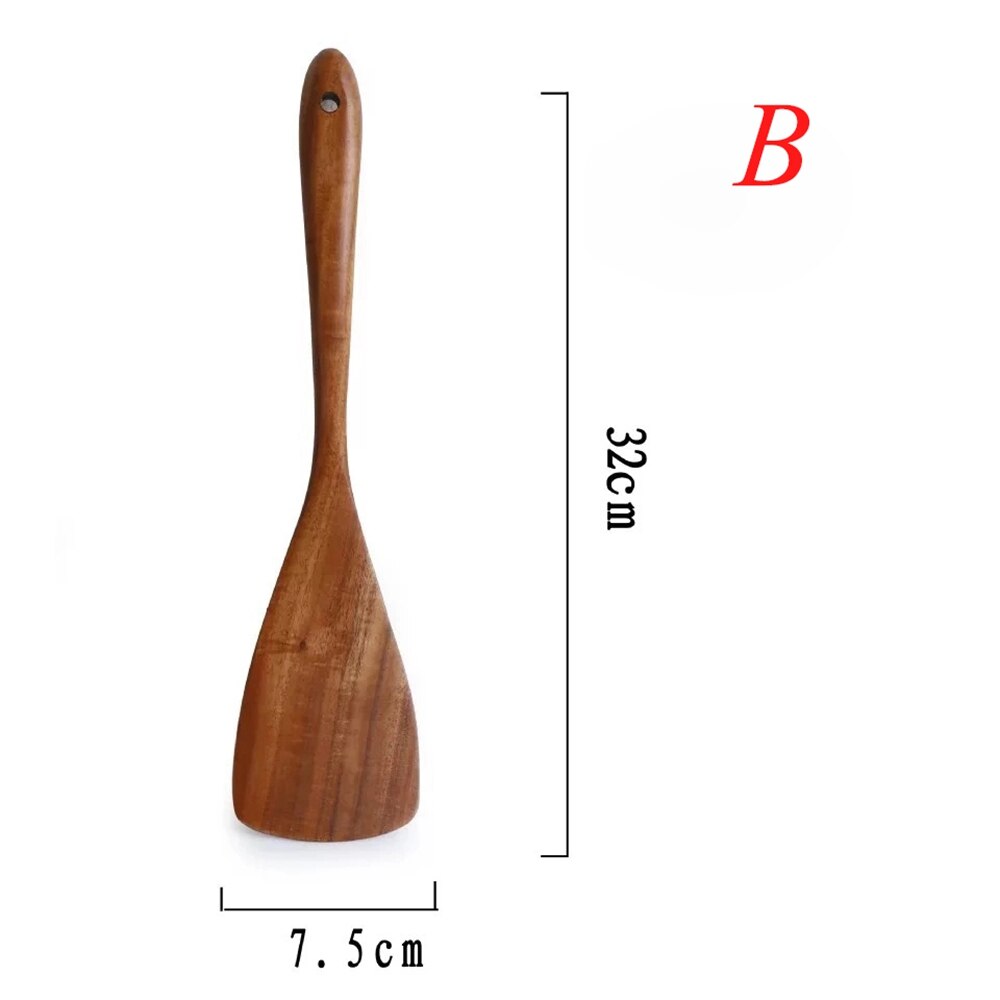 Big Wooden Rice Long Handle Spoon Soup Cooking Spoon Teak Wood Spoon Colander Ladle Skimmer Scoop Kitchen Utensils: B