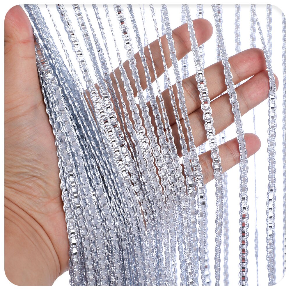 100 x 200cm glänsande tofs-line gardiner vardagsrum string gardin fönster dörr avdelare drapera vardagsrum valance heminredning: Silver-