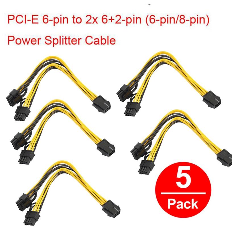 5 Stks PCI-E 6-pin om 2x6 + 2-pin (6-pin/8-pin) Power Splitter Kabel PCIE PCI Express 18Mar12 F