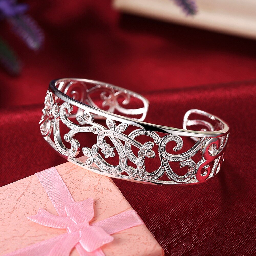 Pulsera de plata pura 925 para mujer, pulsera ajustable, pulsera de Zirconia, pulsera de mujer, joyería nupcial de boda
