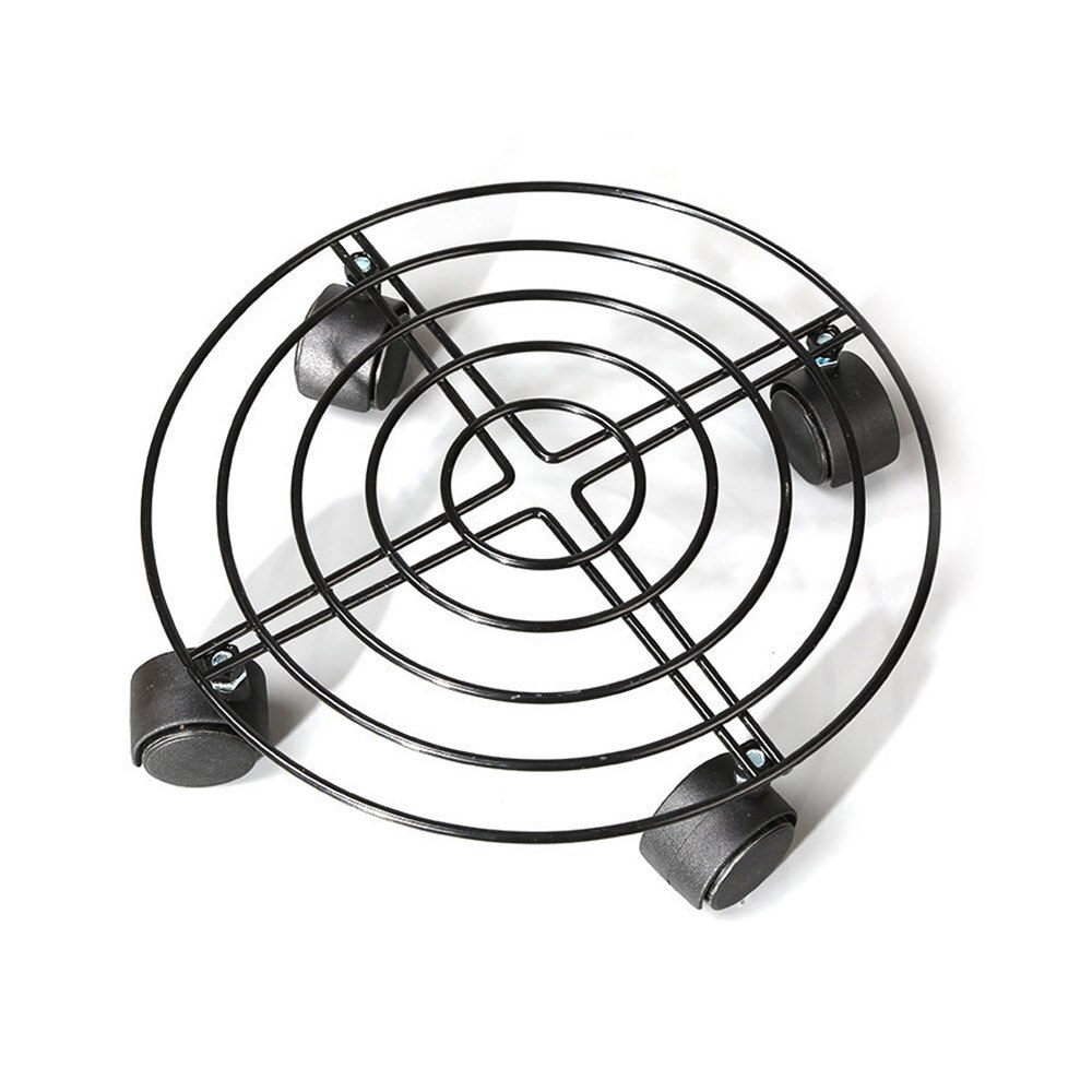 Moveable Pot Bracket Black Metal Hollow Pot Mover With Four Wheels Moveable Pot Holder Pot Trolley Mover For Balcony Flower Shop