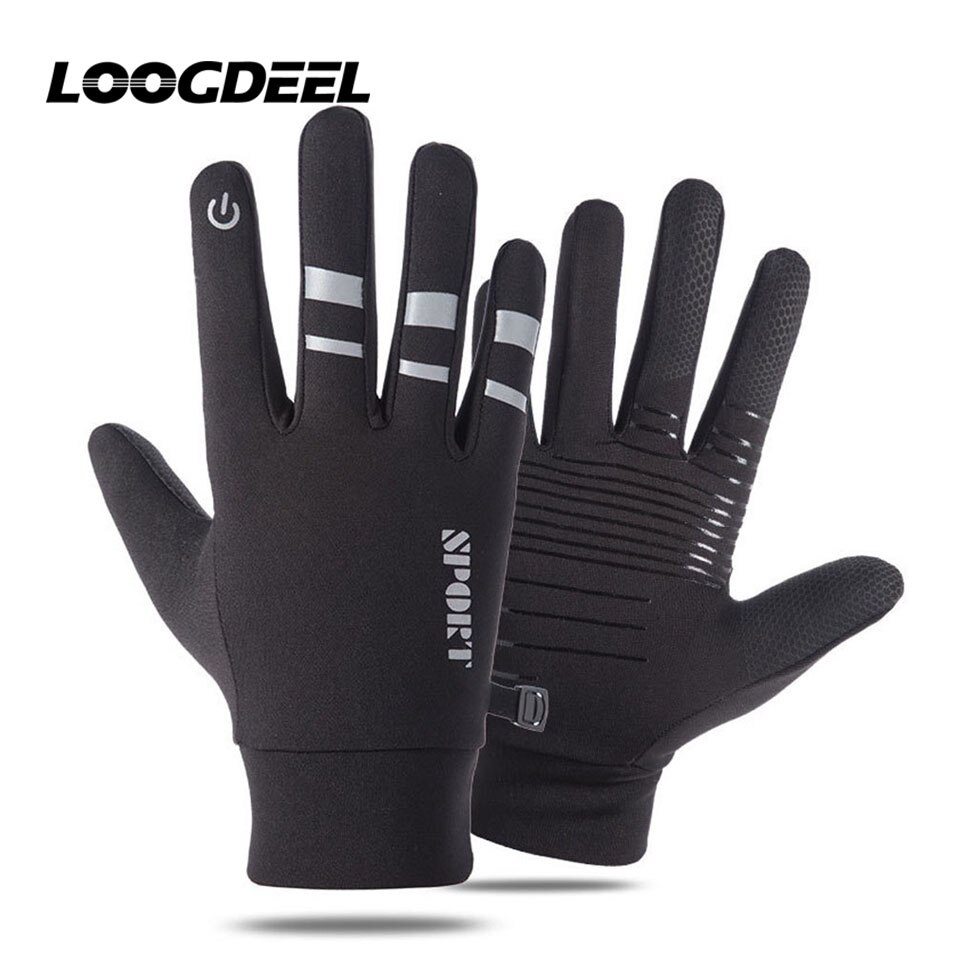 LOOGDEEL-guantes de pesca térmicos para hombre y mujer, manoplas antideslizantes de dedo completo, cálidas, a prueba de viento y con pantalla táctil, para invierno: Black / L