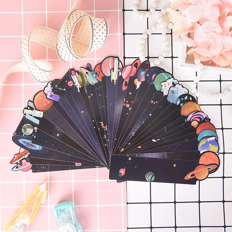 30pcs Little Galaxy Space Bookmarks Alien Planet Message Card Bookmark Kids School Bookmark Supplies