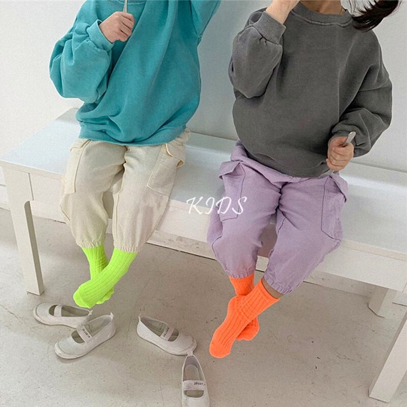Kids Sokken Katoen Kinderen Korte Sokken Effen Kleur Fluorescerende Mode Sokken Grappige Leuke Baby Voet Dragen Ademend Geen Hak