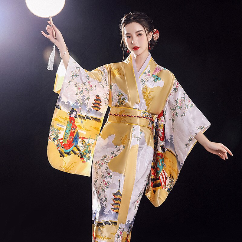 Japanse Traditionele Kimono Voor Vrouwen Herfst Winter Lange Mouw Losse Afdrukken Pyjama Dames Stage Performance Cosplay Kostuum: Color2