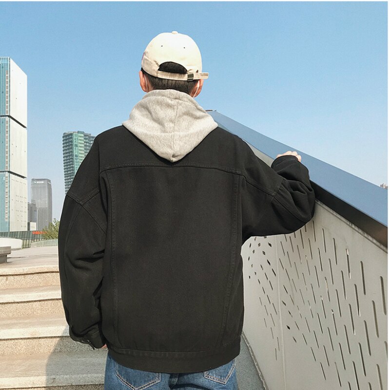 Jakker herre denim solid casual langermet hip-hop løs streetwear trendy chic all-match chaqueta herrejakke retro enkel