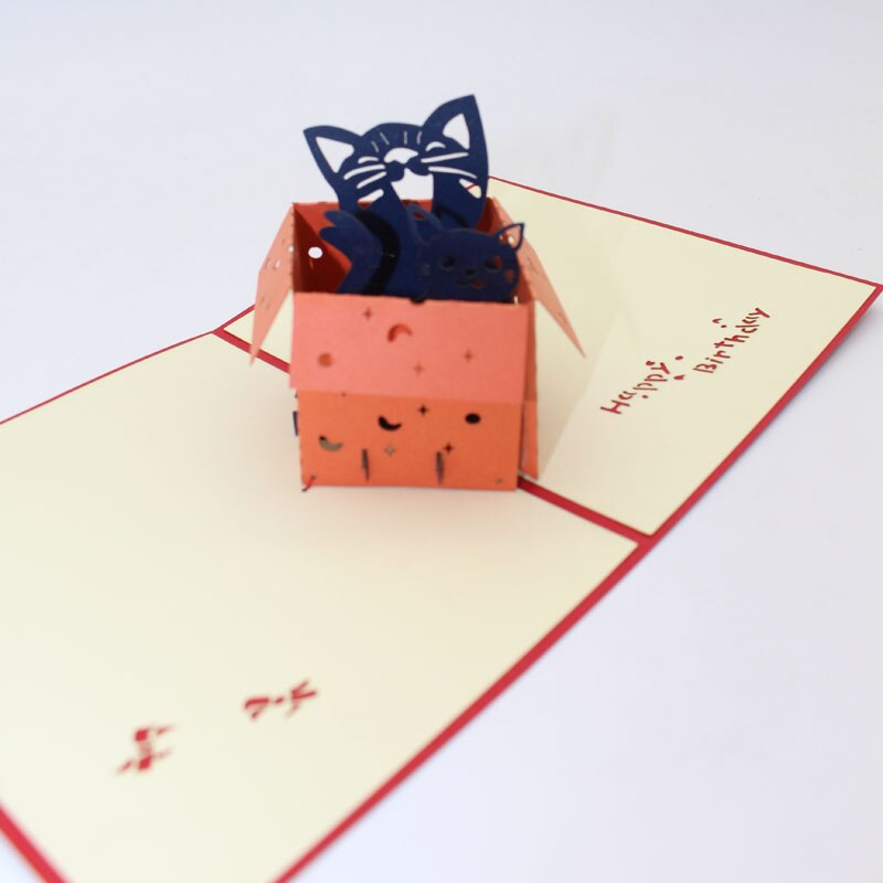 3D Handmade Comic Hidden In Box Laughing Cat Paper Invitation Greeting Cards with Envelope Birthday Family Meeting