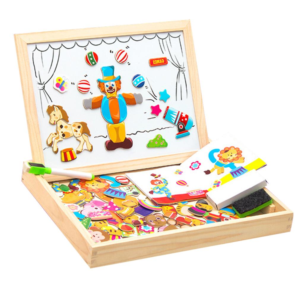 Animal Wooden Toys Magnetic Easel Board Jigsaw 3D Puzzle Toy Box With Board For Children Draw Educational Learning Toy Kids: A