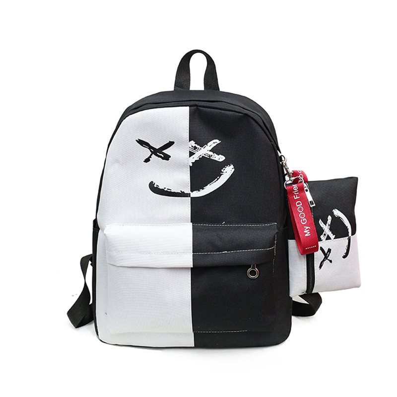 nouvelle impression décontracté toile sac à dos de unisexe Harajuku filles voyage école épaule noir rouge sac: WHITE