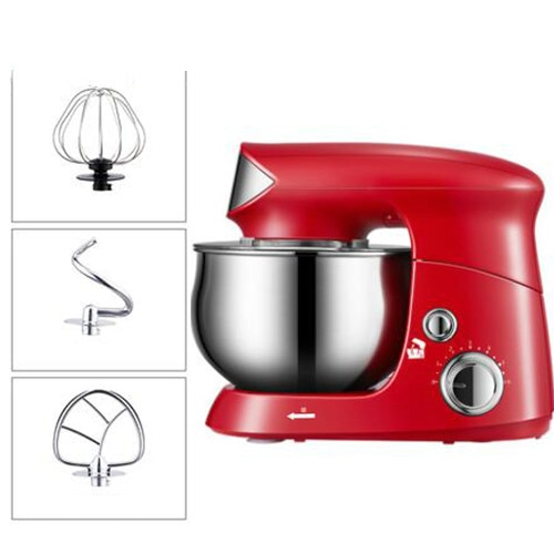 3.5L Stainless Steel Bowl Electric Stand Food Mixer Cream Blender Knead Dough Cake Bread Chef Machine Whisk Eggs Beater EU: Red